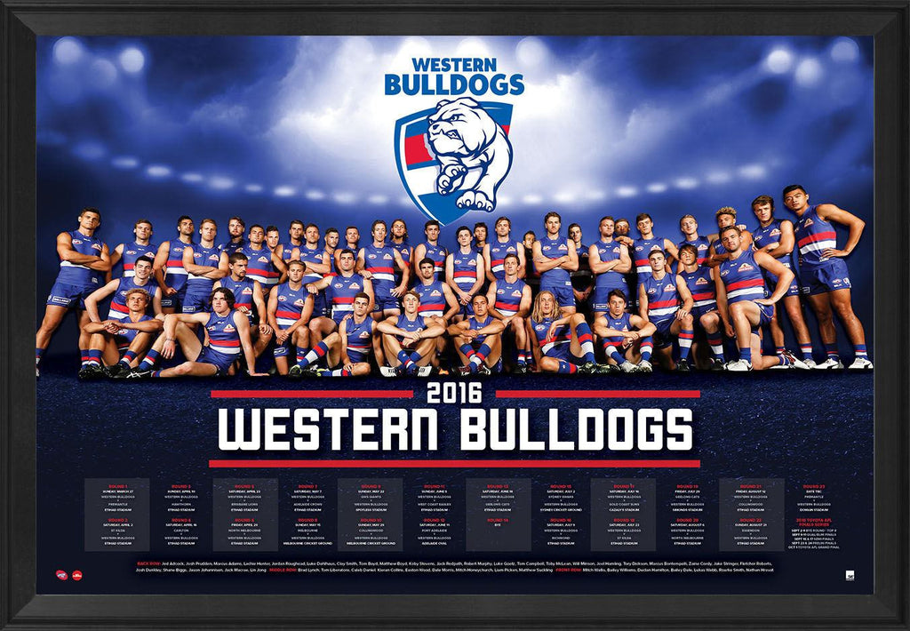 Western Bulldogs Football Club Official 2016 AFL Team Poster Framed