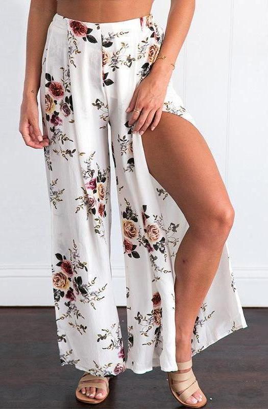 Freya High Split Floral Print High Waist Palazzo Pants | Bohemian Fashion Boutique | Bijou Blossoms