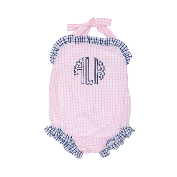Pink and Navy Windowpane Swimsuit