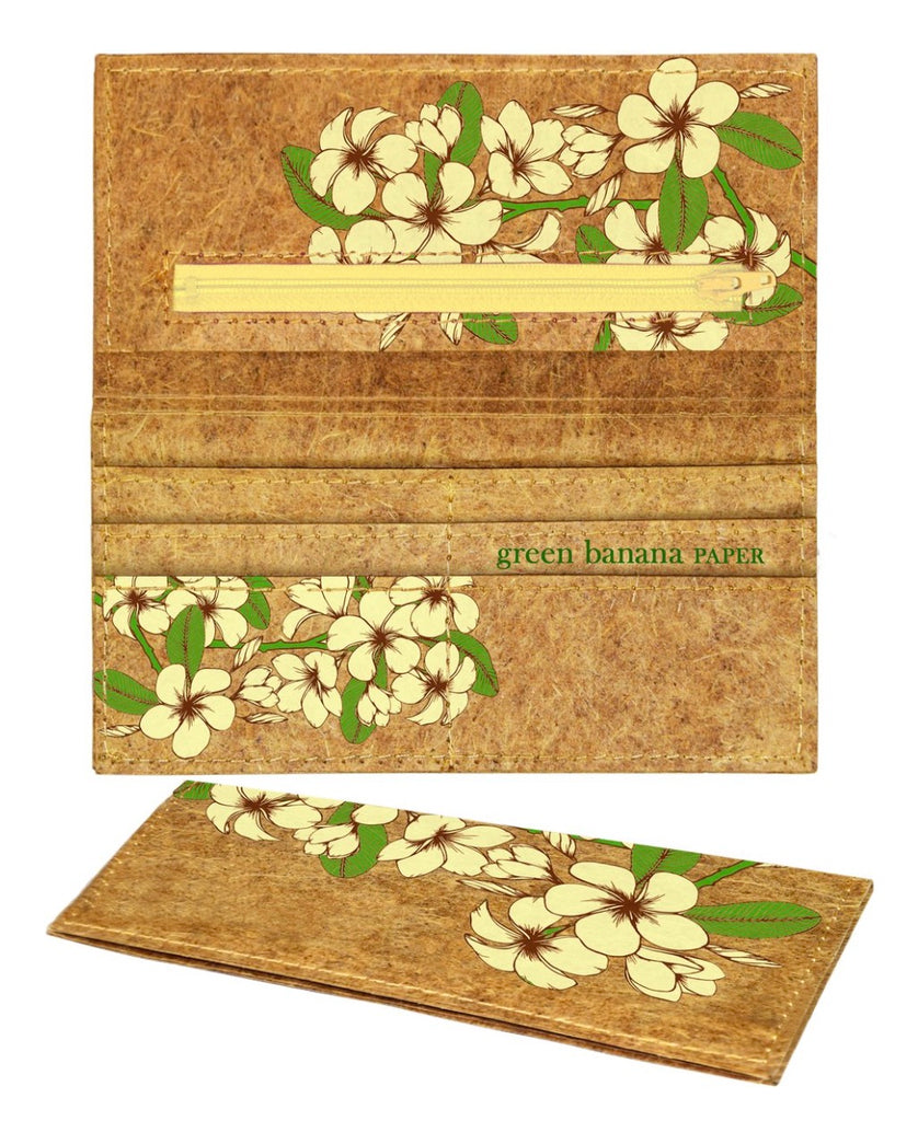 Green Banana Paper Vegan Clutch Wallet Plumeria Cream