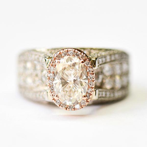 Rose & Platinum Wide Oval Halo with Pave Underpass
