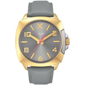 XNY City Chic Gray Leather Strap Womens Watch 38mm BV8052X1