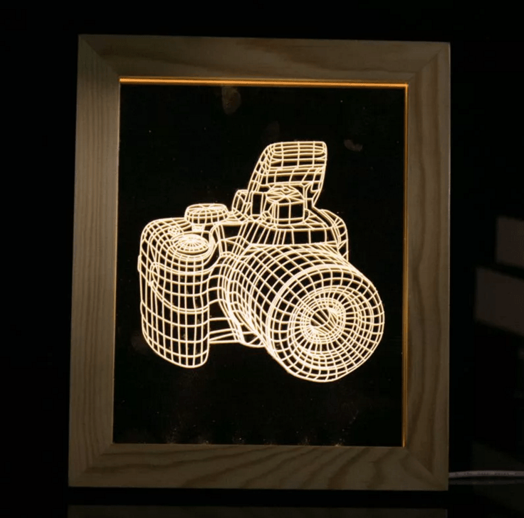 Solid Wood 3D Bedside Photo Frame Lamp-Camera - 3D Optical Lamp