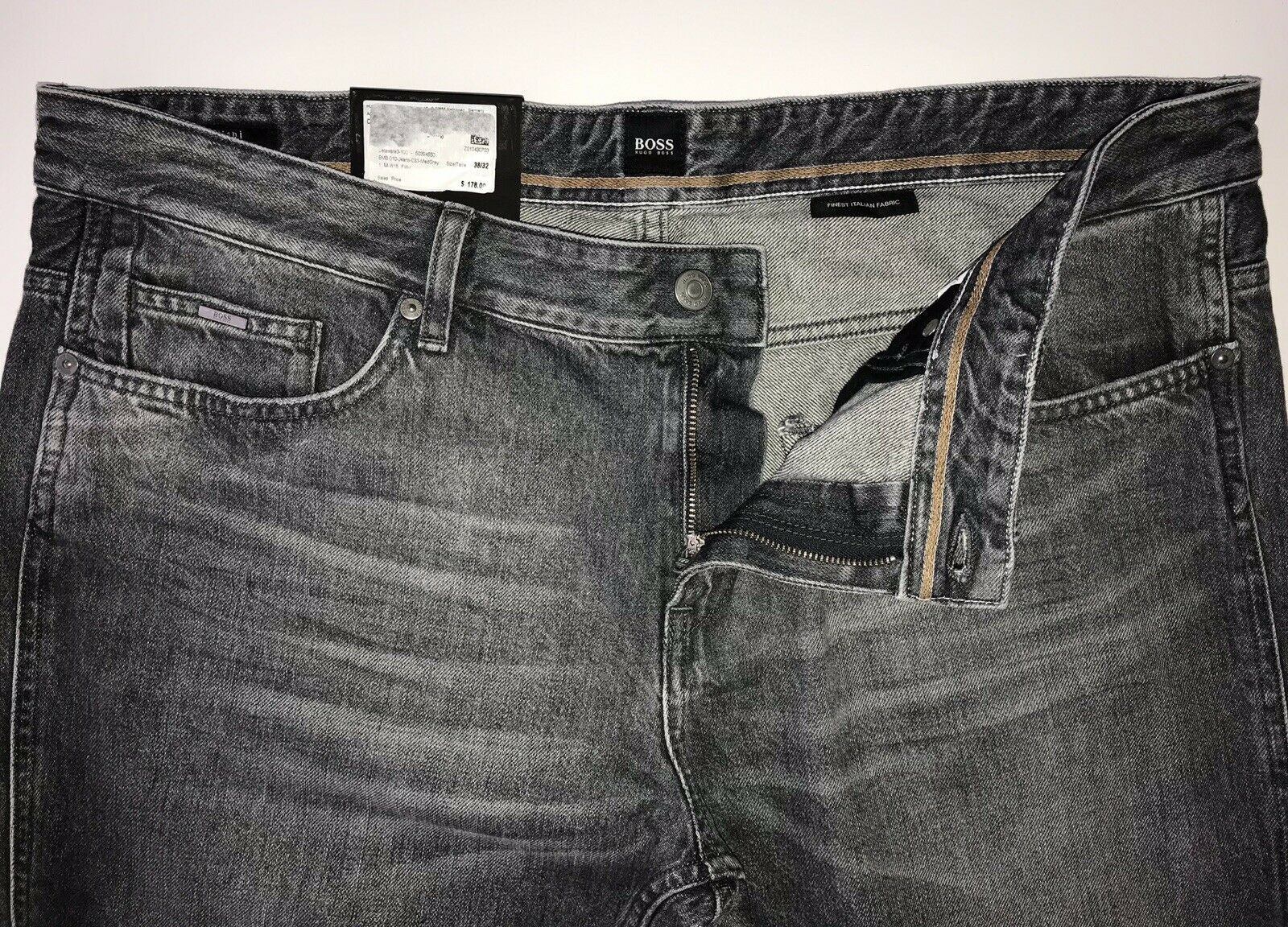 NWT $178 Hugo Boss Men's Delaware Slim Fit Cotton Grey Jeans Pants Size 38/32