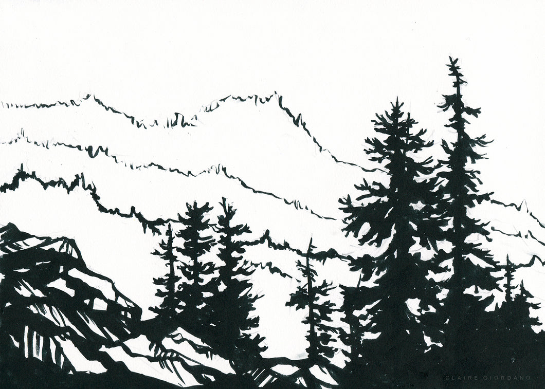 Treeline Original 5x7 (Ink Painting)