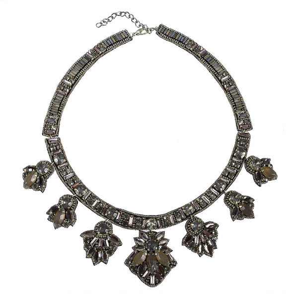 Large Elegant mixed media evening necklace Handmade in Mumbai