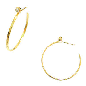 Hand hammered 12k Gold hoop earrings with moon glass