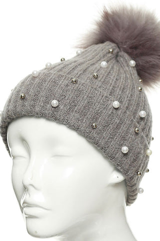 (3PCS) PEARL STUDDED BEANIE HAT