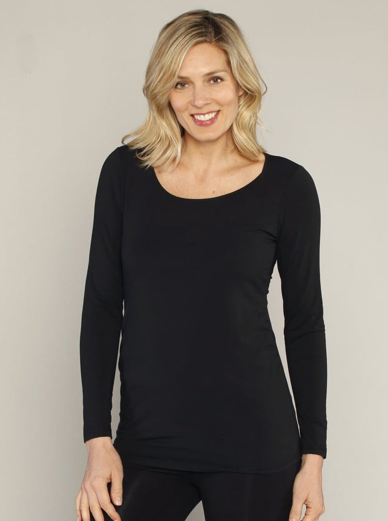 Maternity Tee -Long Sleeve with Side Gathers - Stripes/ Plain Black