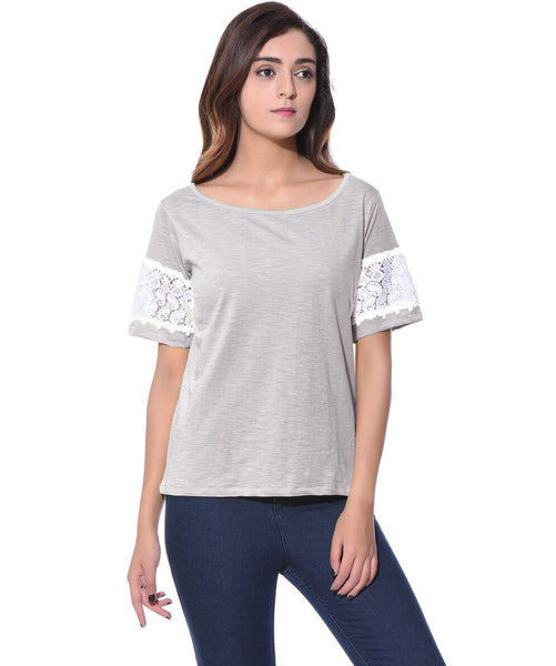 Uptownie Solid Grey Lace T-shirt (cotton) 1 clearance sale
