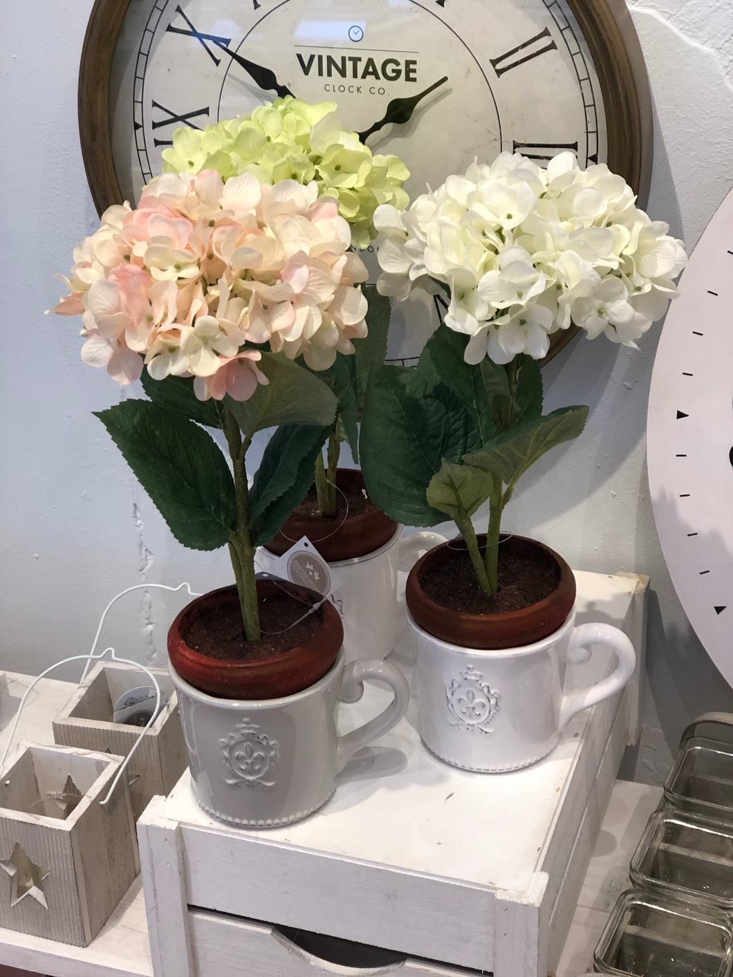 Faux Hydrangea in Ceramic Cup Style Pot