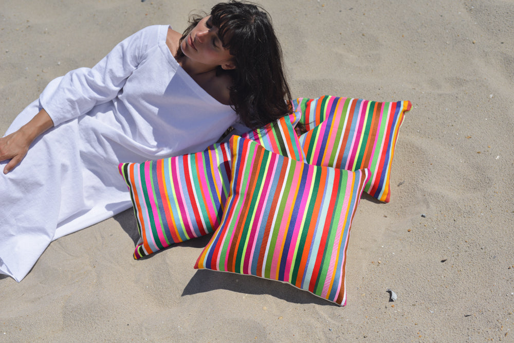 Color Therapy Multi-Colored Striped Statement Pillow Equality Love Bright