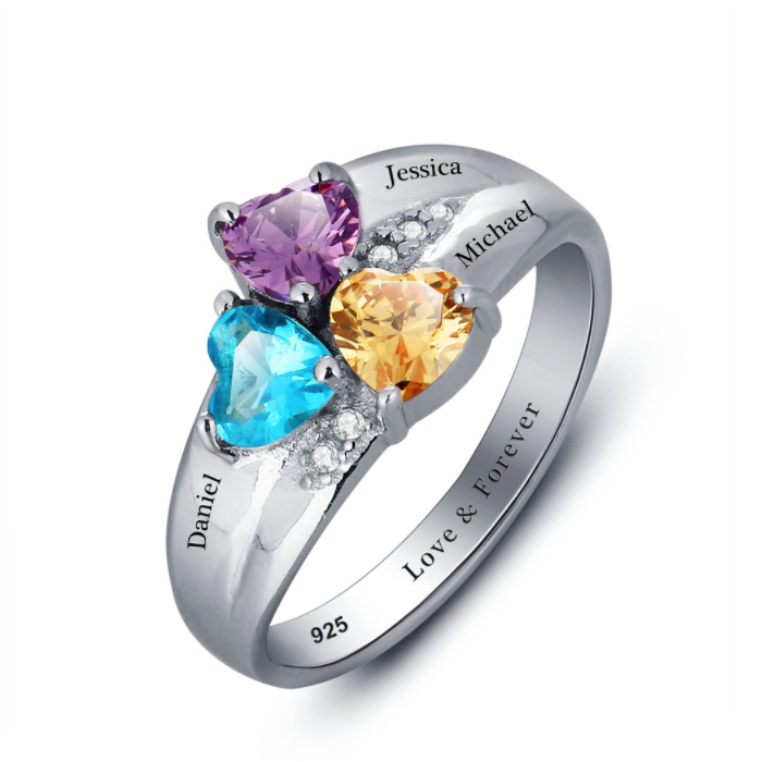 Personalised Ring, Sterling Silver Ring, Birthstone Ring, Heart Ring, Promise Ring, Engraving, Personalized Jewelry, Jewellery