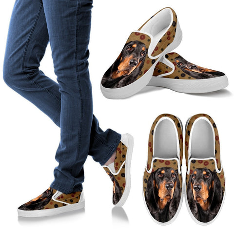 Black and Tan Coonhound Dog Women Slip On - Free Shipping