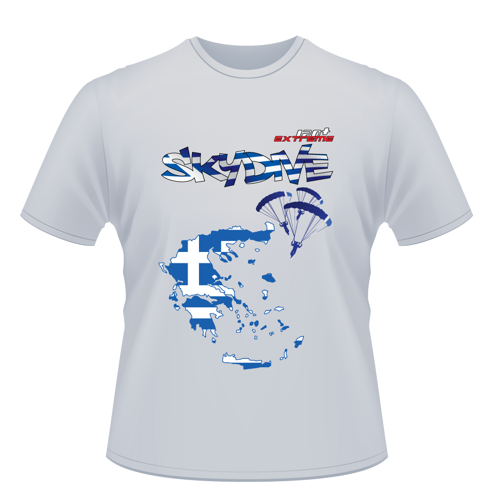 Skydiving T-shirts - Skydive All World - GREECE - Unisex Tee -, T-shirt, eXtreme 120+™ Skydiving Apparel, eXtreme 120+™ Skydiving Apparel, Skydiving Apparel, Skydiving Gear, Olympics, T-Shirts, Skydive Chicago, Skydive City, Skydive Perris, Drop Zone Apparel, USPA, united states parachute association, Freefly, BASE, World Record,