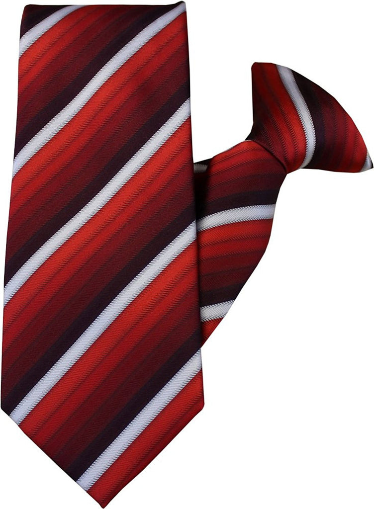 Red, Dark Red and White Stripe Clip On Tie (JH-1014)