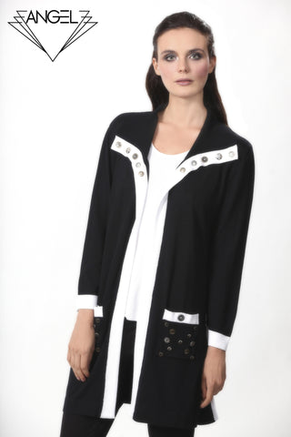 Cut Work Hooded Zip-Up Cardigan