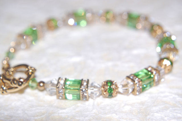 Swarovski Peridot Crystal & Rhinestone Bracelet with Peridot Spacers