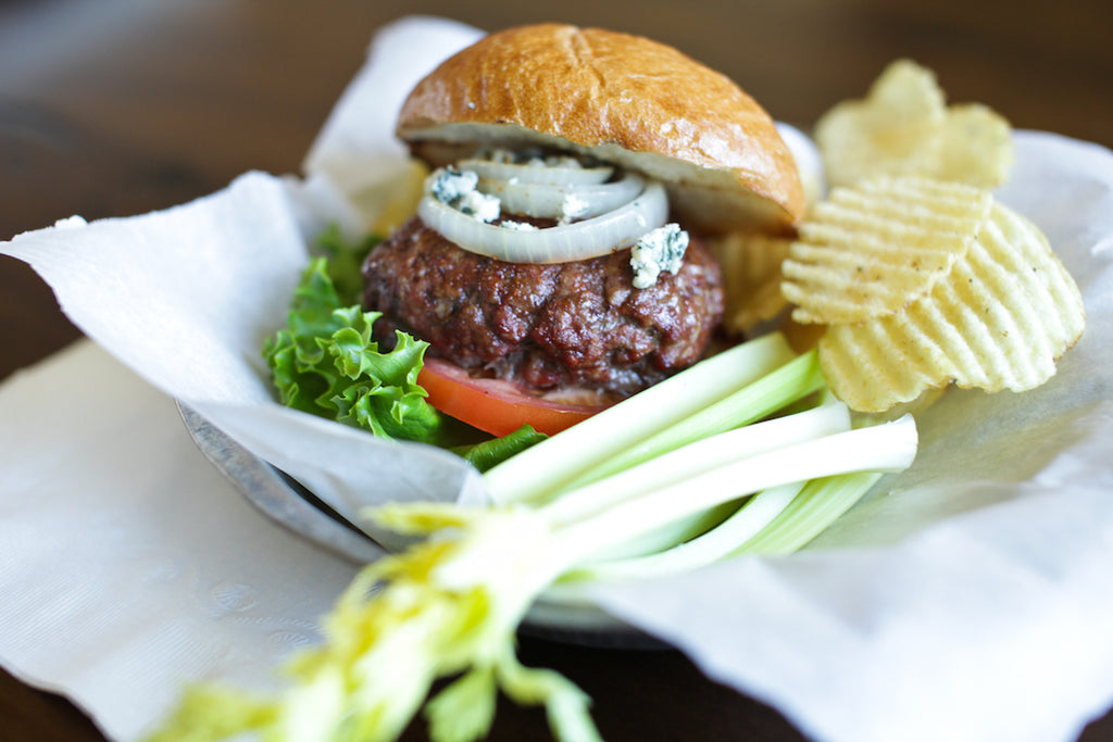 Buffalo Style Burger on a Cedar Grilling Plank