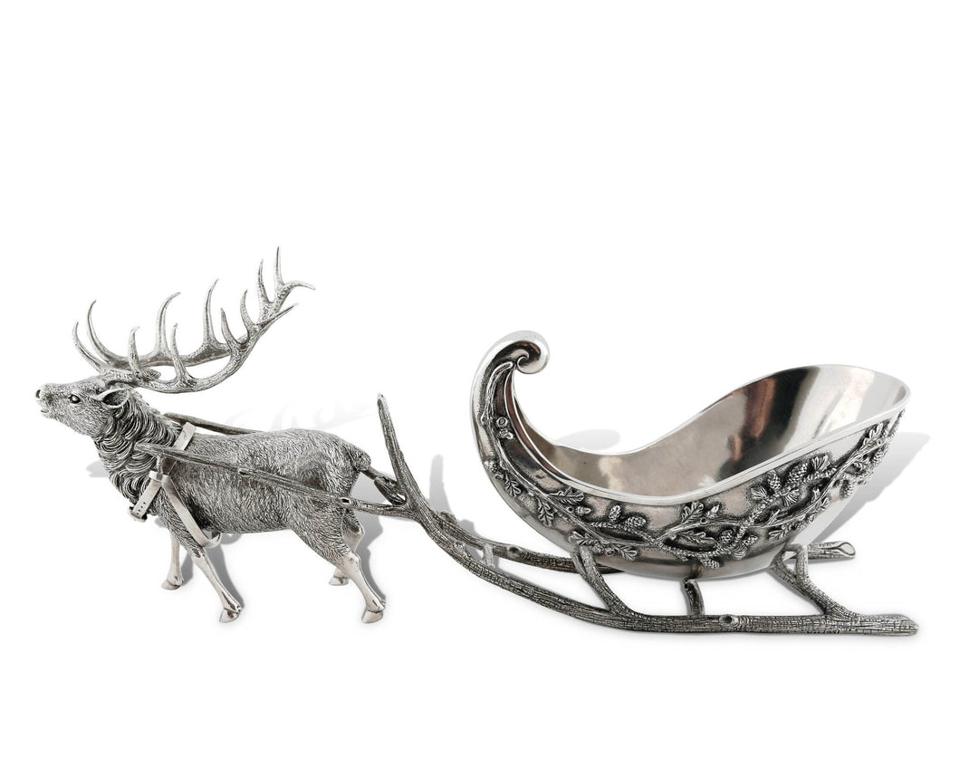 Vagabond House Pewter Reindeer Sleigh Centerpiece - Holiday Collection