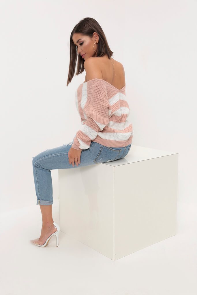 White/Nude Striped Twist Front Jumper view 5