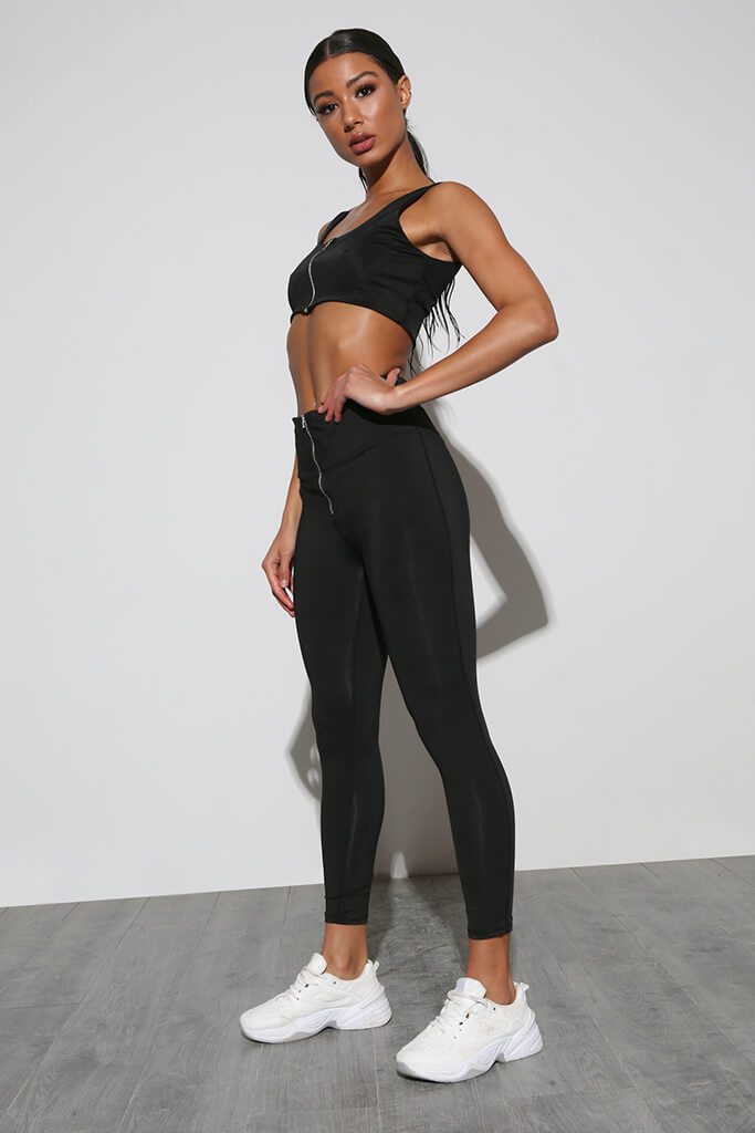 Black Zip Detail Active Leggings view 3