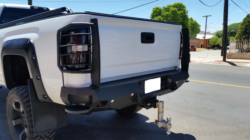 2014-2018 GMC 1500 Rear Base Bumper Without Sensor Holes - Iron Bull Bumpers - REAR IRON BUMPER - Metal bumper for heavy duty trucks Perfect for CITY/OFF-ROAD applications with Light Buckets and Winch Mount included