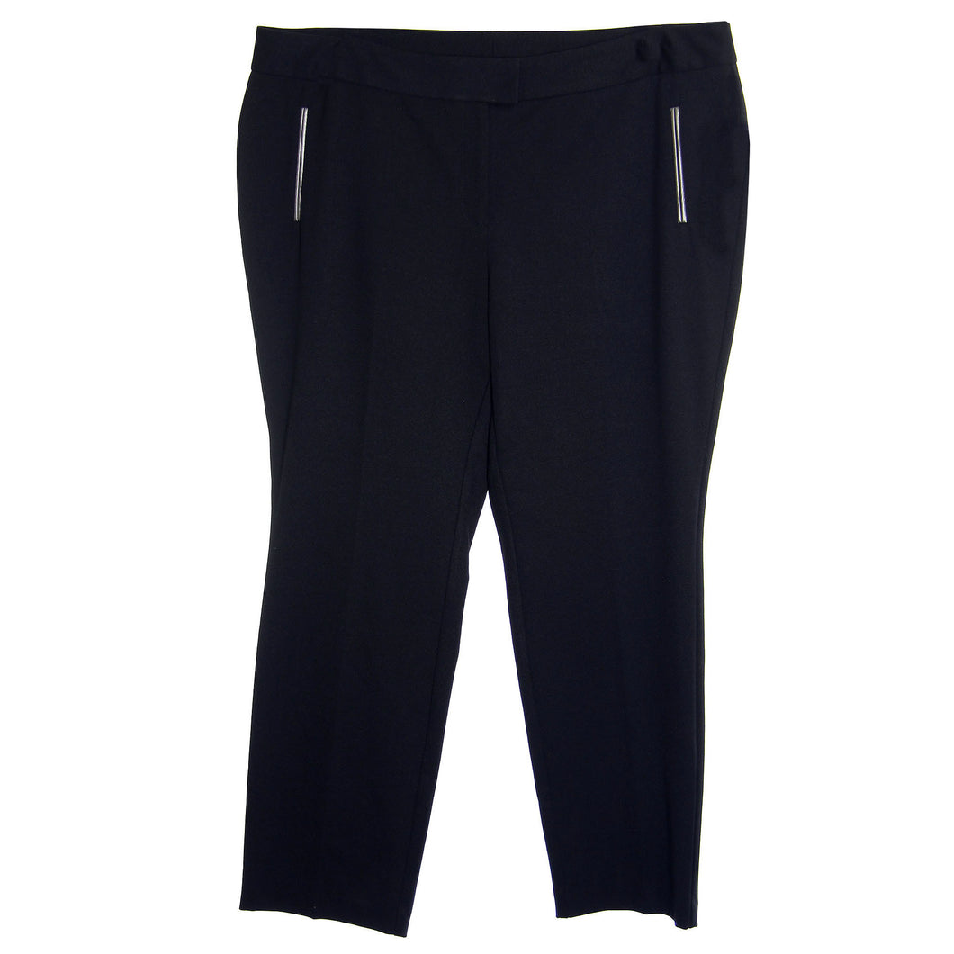 Alfani Black Tummy Control Slim Leg Faux Leather Trim Pants