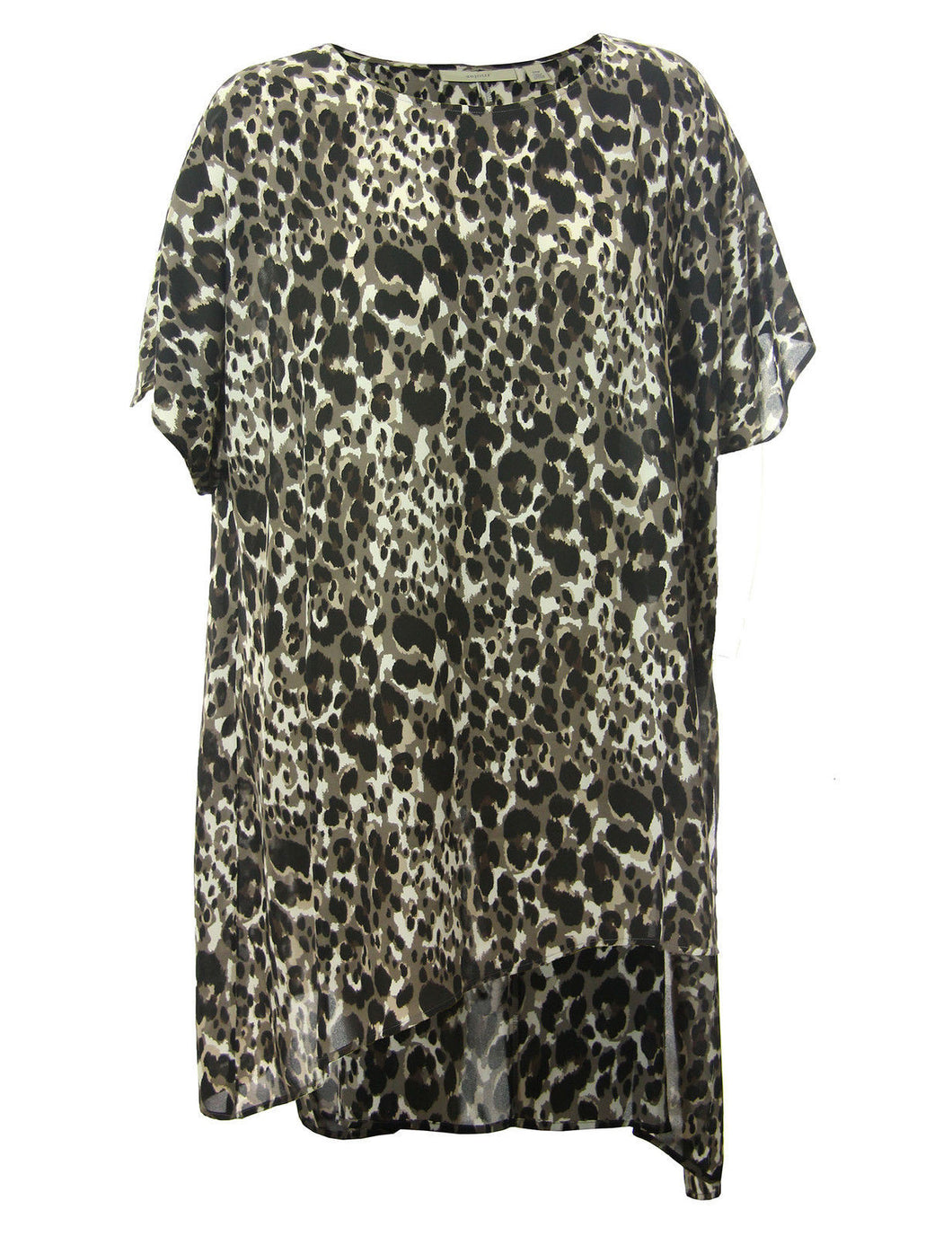 Sejour Multi Color Animal Print Short Sleeve Asymmetric Hem Blouse