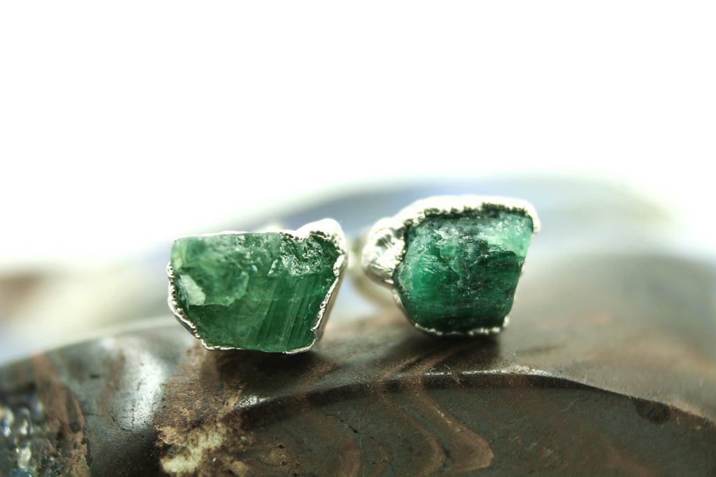 Silver Electroformed Raw Gemstone Earrings