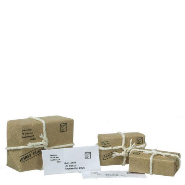 Dollhouse miniature mail and parcels.
