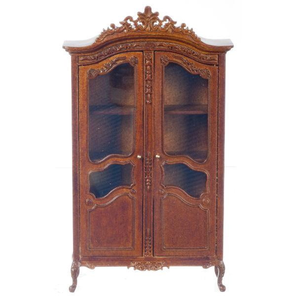 A dollhouse furniture walnut hutch.