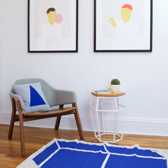 Blue Triangle Cushion Yellow Zip Lifestyle Shot