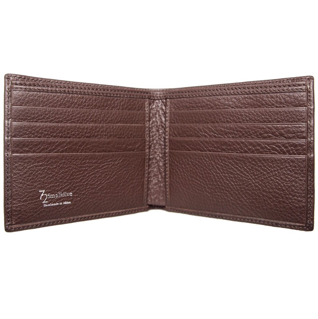 8 CC Small Pebbled Calf Leather Billfold Wallet Brown-Mens Wallets-72 Smalldive