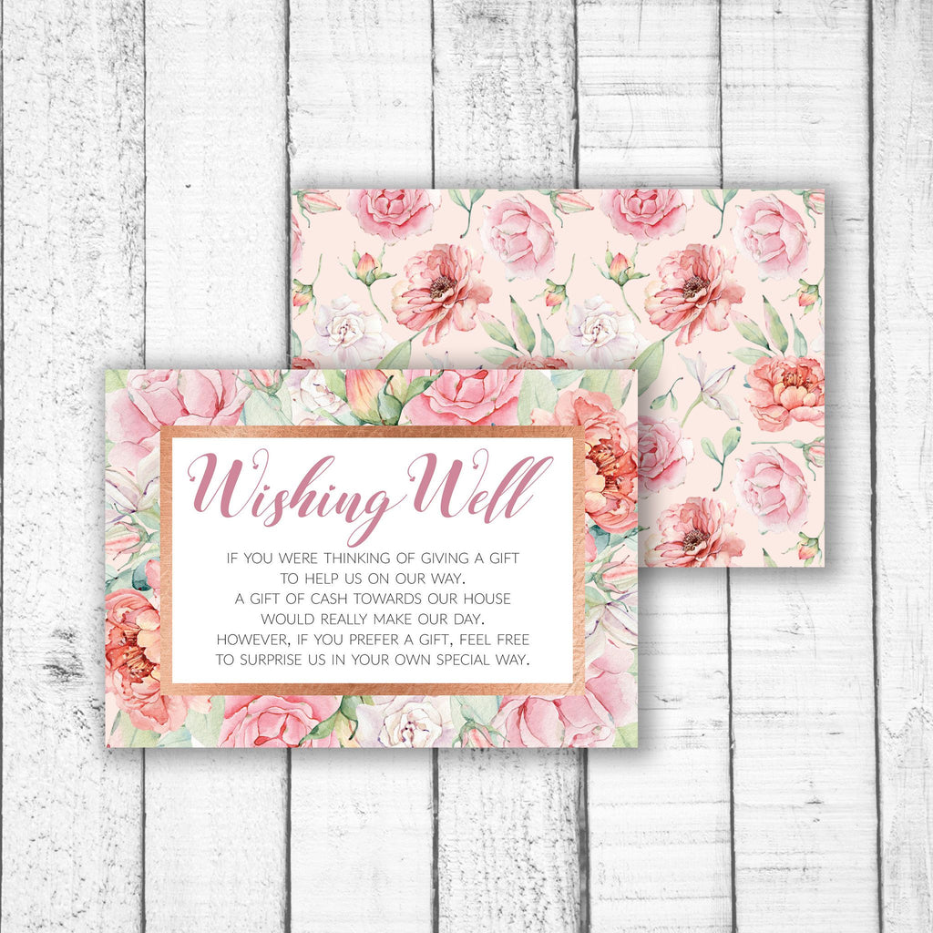 Pastel Roses & Rose Gold Wishing Well Card