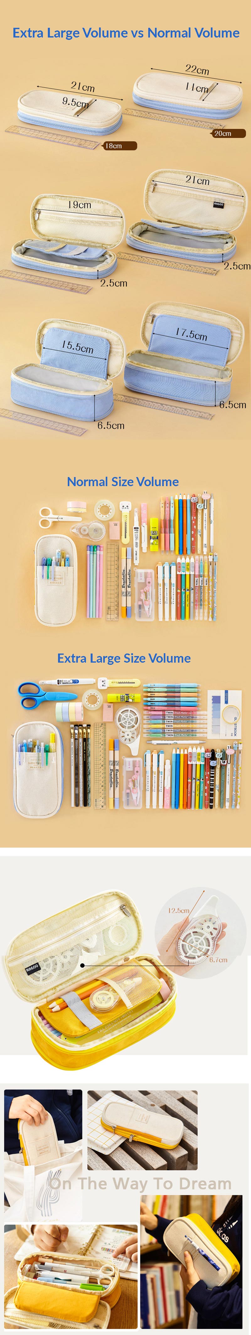 Canvas Zippered Large Foldable Pencil Case - Extra Large