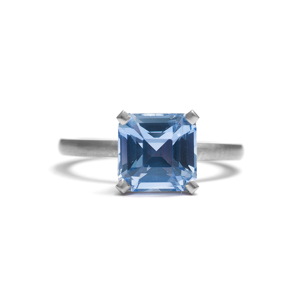 Four Claw Large Asscher Cut Ceylon Sapphire Ring
