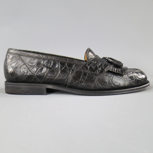 A.TESTONI Size 8.5 Black Textured Loafers