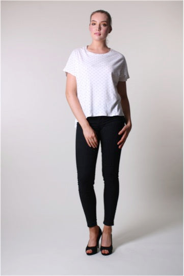 Short Sleeve Top - White and Black dots