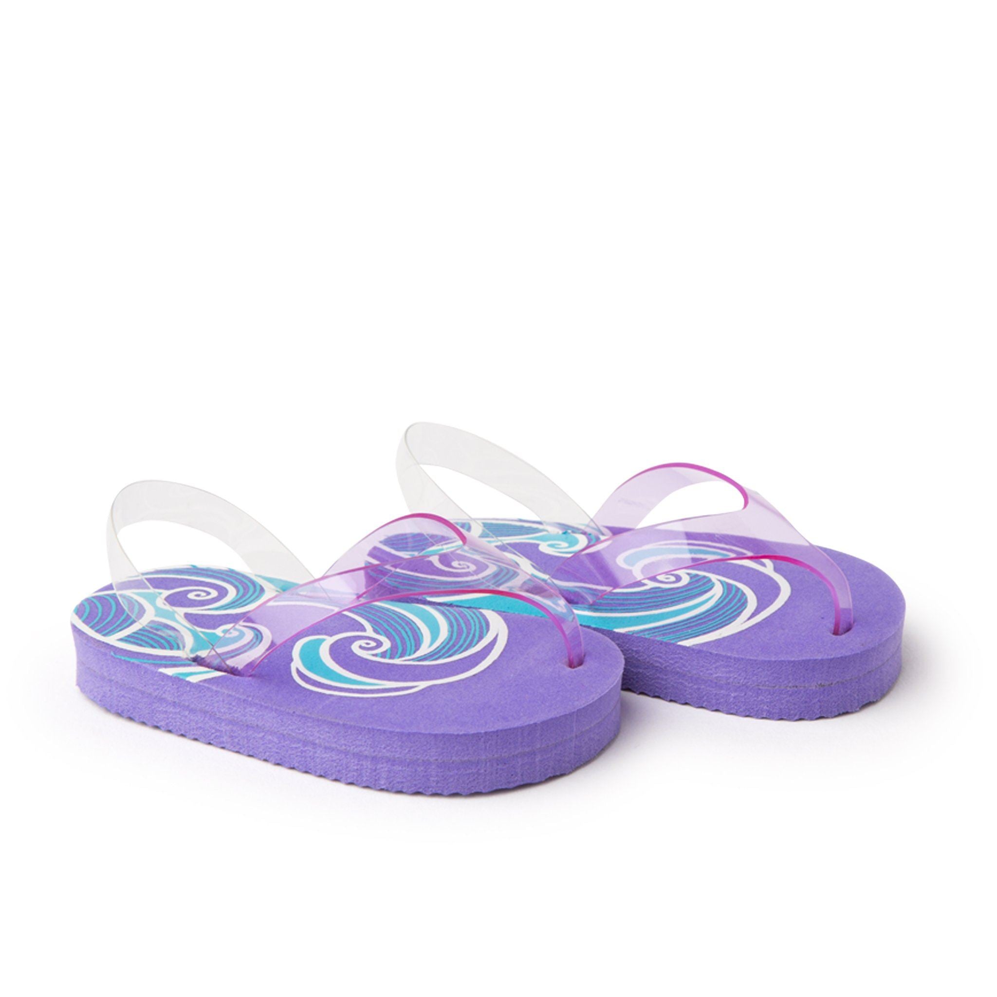 Purple flip-flop sandals fits all 18 inch dolls.