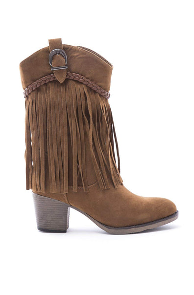 Soho Shoes Women's Cowboy Western Suede Fringe Chunky Heel Ankle Boots