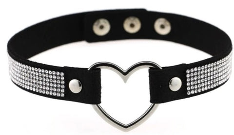 Black Rhinestone Heart Choker Necklace by GlitterLambs.com