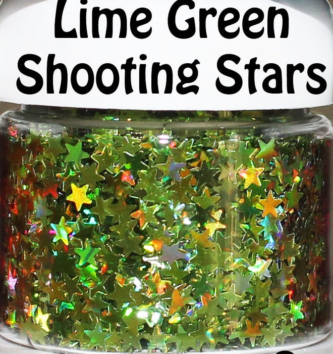 Lime Green Shooting Stars Body Glitter GlitterLambs.com Chunky Holographic Body Glitter