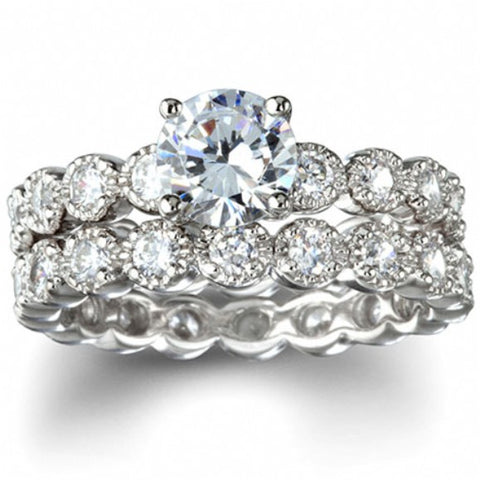 Felicity's Heirloom Style Round Imitation Diamond Wedding Ring Set - None