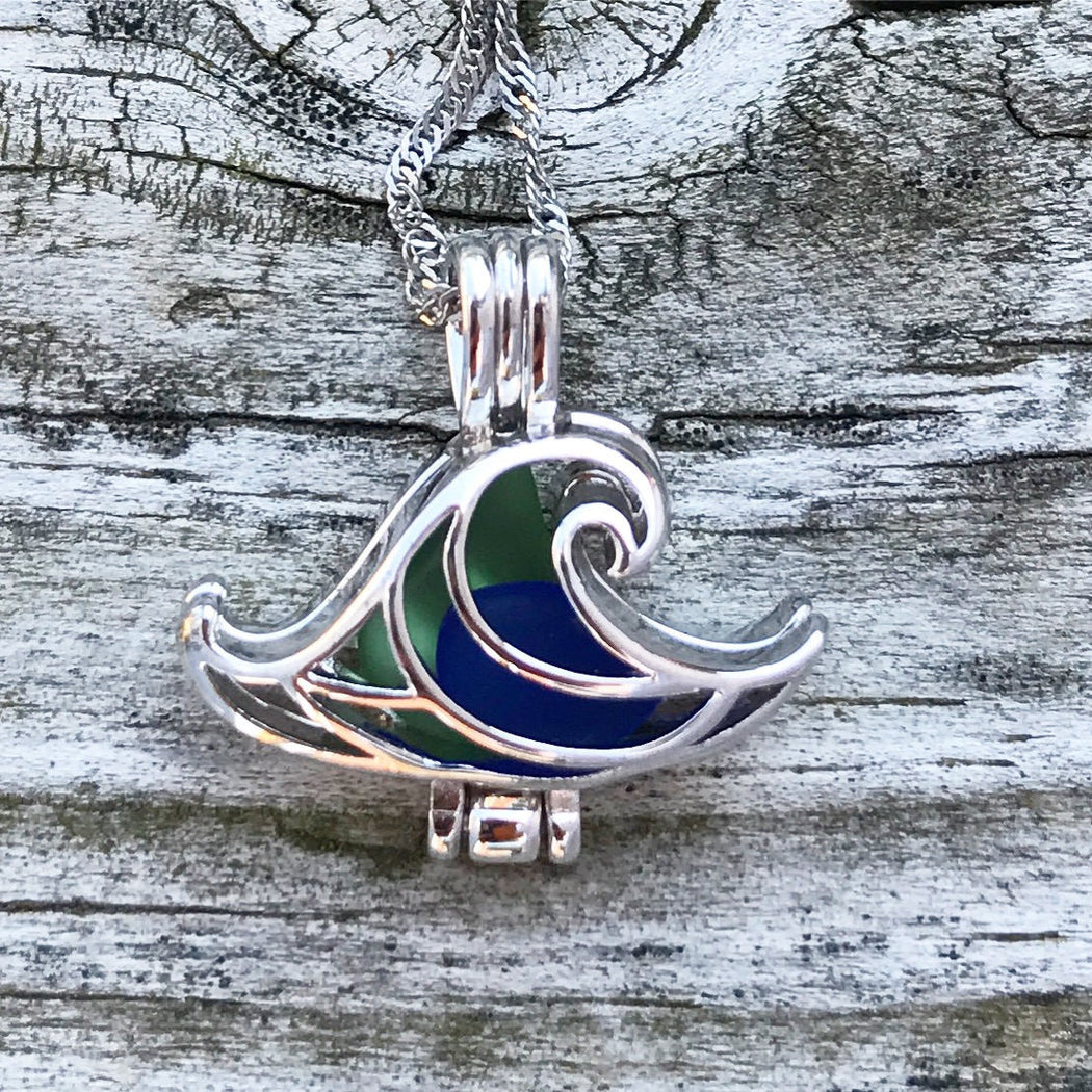 Wave Sea Glass Locket in Blue and Green by Wave of Life