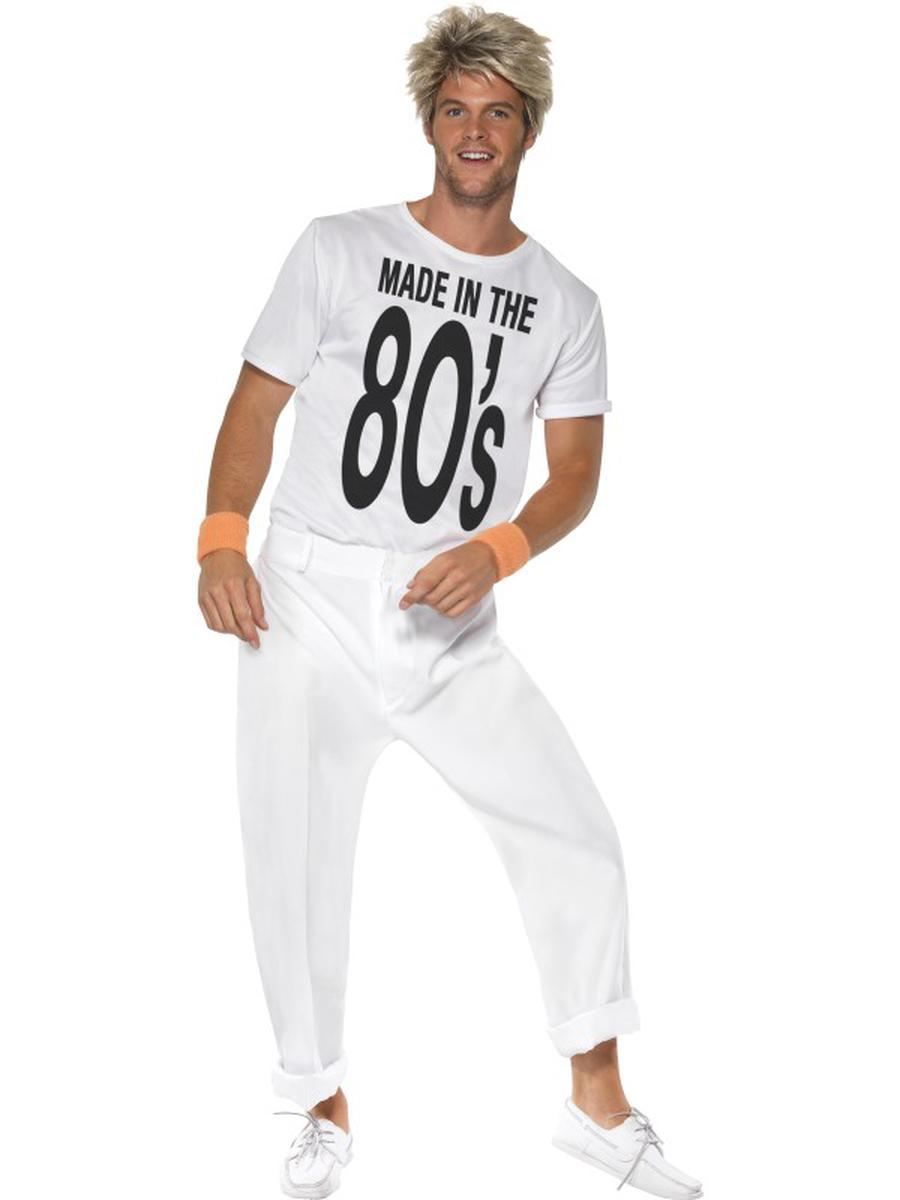 2-PC-Men's-Made-in-the-80s-White-Graphic-T-Shirt-&-Pants-Party-Costume