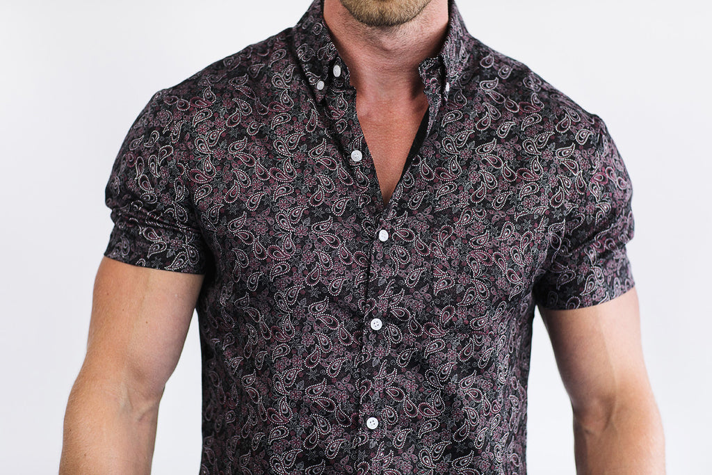 black paisley print shirt