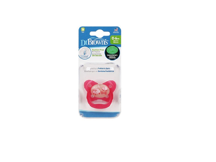 DR BROWN'S PREVENT GLOW IN THE DARK BUTTERFLY SHEILD PACIFIER PINK STAGE 1 (0-6M)