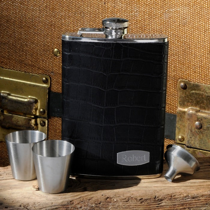 Personalized Executive Leather Flask Free Engraving - GiftsEngraved