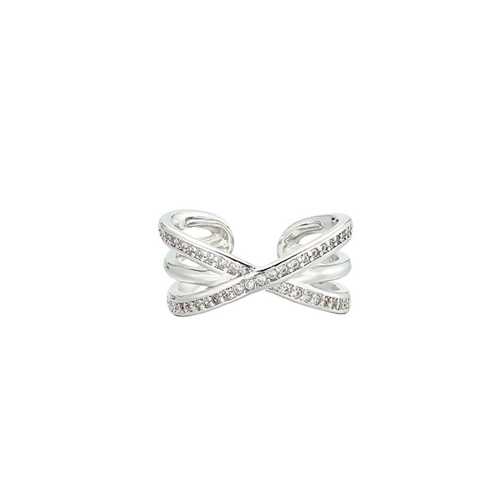 Aurora 18K White Gold-Plated Echo Ring with Pavé Gemstones 0.44 Ctw